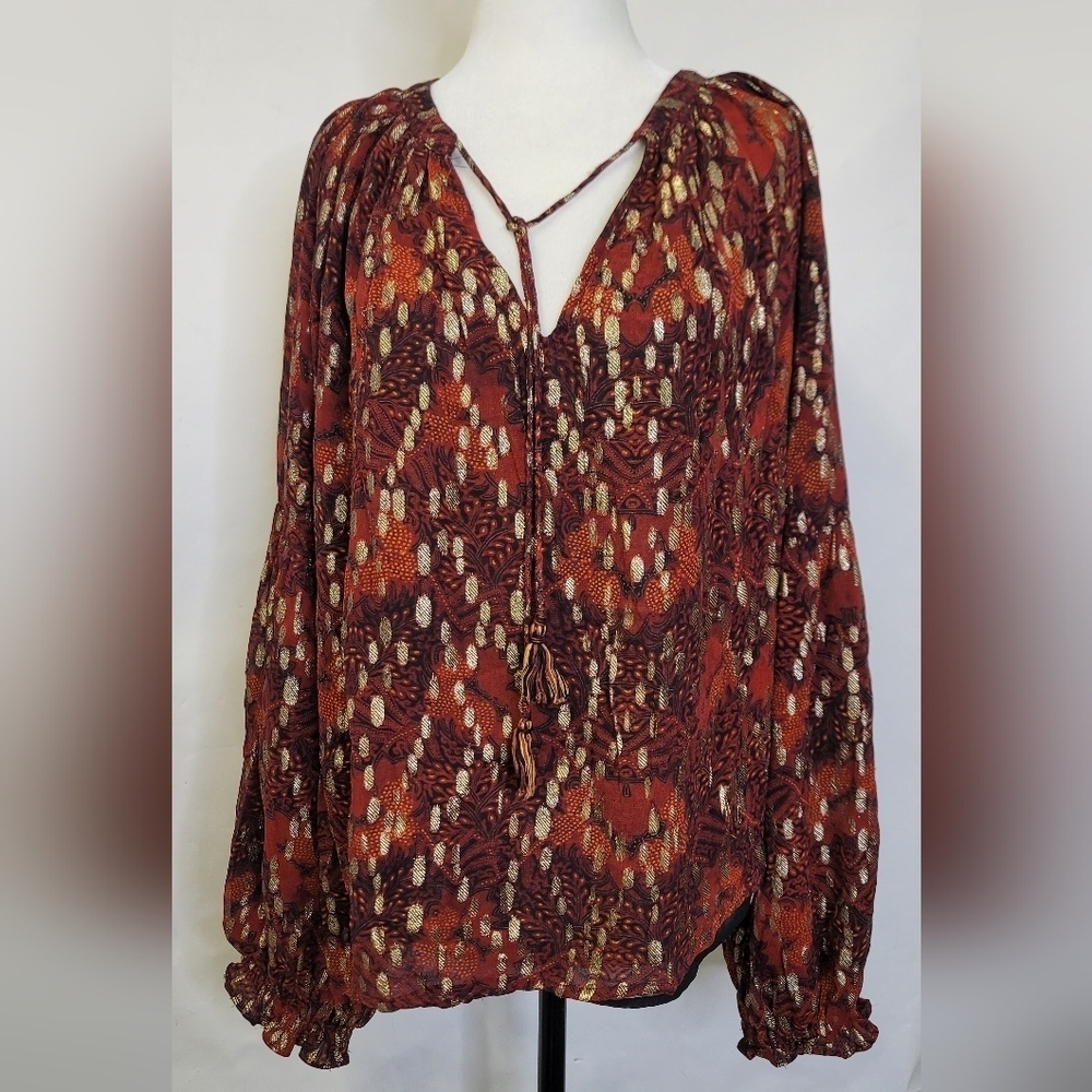 Love the label sheer metallic accent blouse